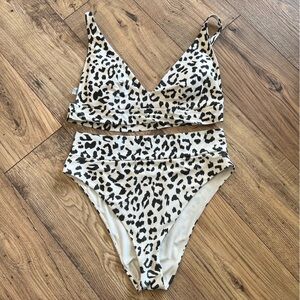 AERIE Black and White Leopard Print Bikini Set